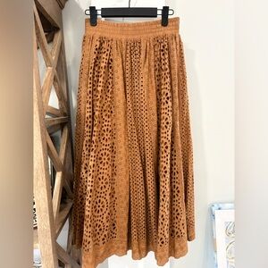 Alice + Olivia Camel Brown Eyelet Midi Skirt